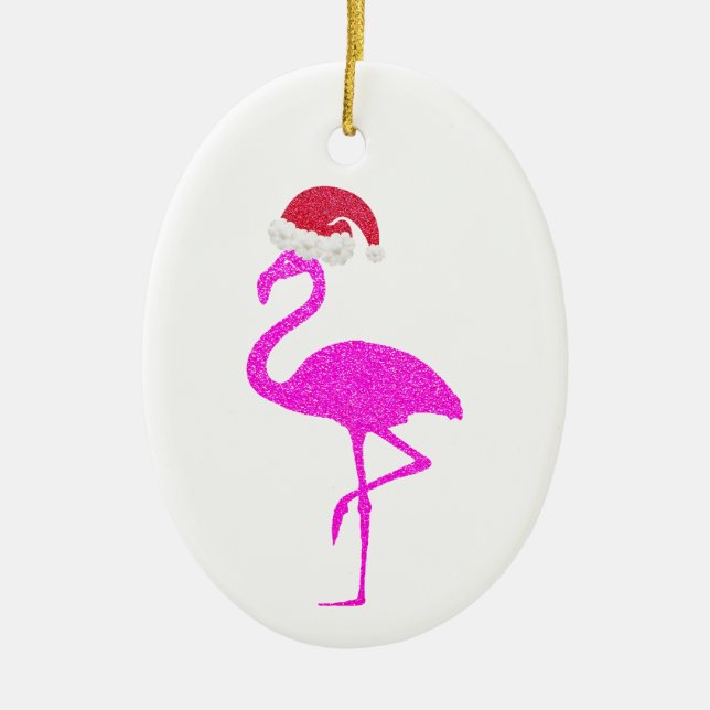 Ornamento De Cerâmica Incrivelmente rosa flamingo Santa Hat Natal Chrism (Frente)