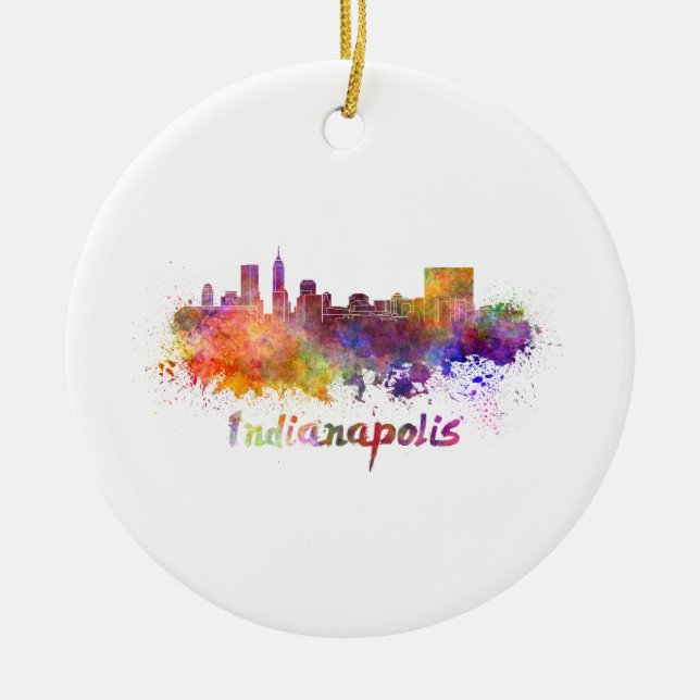 Ornamento De Cerâmica Indianapolis skyline in watercolor (Frente)