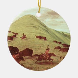 Ornamento De Cerâmica Indianos de Sioux que caçam o búfalo, 1835 (óle