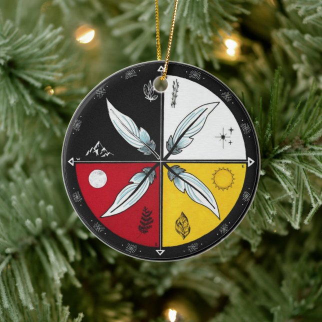 Ornamento De Cerâmica Indígenas redondo de Mandala em roda médica (Árvore)