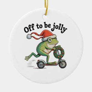 Ornamento De Cerâmica Indo para a Alegria – Sapo de Natal de Scooter