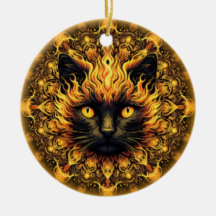 Ornamento De Cerâmica Inferno Gatinho Mandala