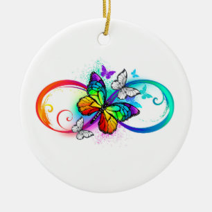 Ornamento De Cerâmica Infinito brilhante com borboleta arco-íris
