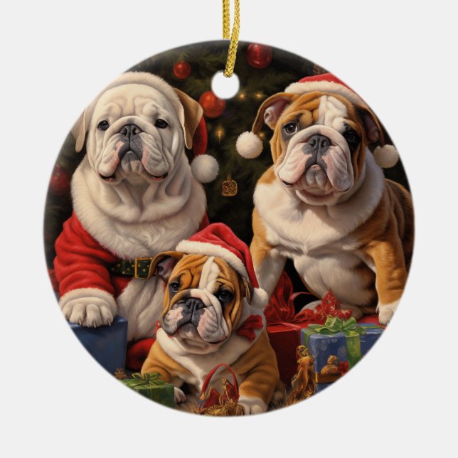 Ornamento De Cerâmica Inglês Buldogue Christmas (Frente)