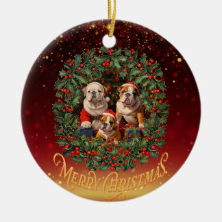Ornamento De Cerâmica Inglês Buldogue Christmas