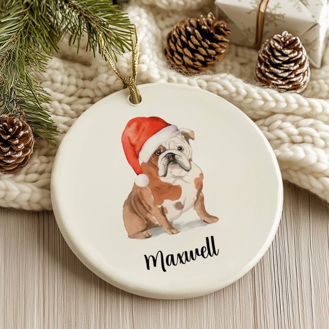 Ornamento De Cerâmica Inglês Buldogue Dog Natal (Criador carregado)