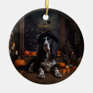 Ornamento De Cerâmica Inglês Cocker Spaniel Pumpkins Halloween Assustado