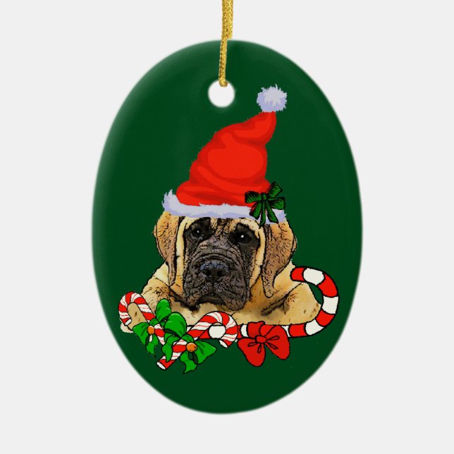 Ornamento De Cerâmica Inglês Mastiff Natal (Frente)