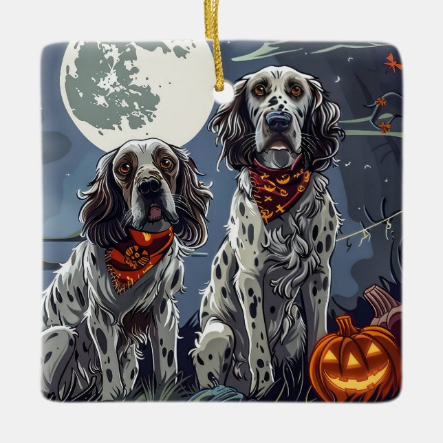 Ornamento De Cerâmica Inglês Setter Halloween Spooky (Frente)