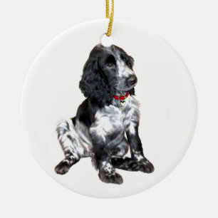 Ornamento De Cerâmica Inglês Springer Spaniel Puppy - preto e branco
