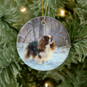 Ornamento De Cerâmica Inglês Toy Spaniel Deixe-o nevar Natal