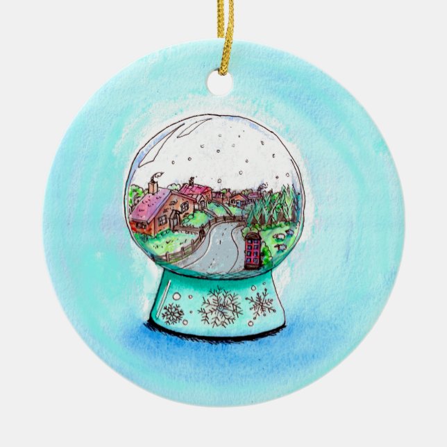 Ornamento De Cerâmica Inglês Village Snow Globe (Frente)