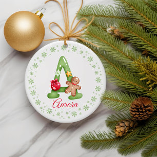 Ornamento De Cerâmica Iniciais Florais Personalizadas da Família Natal