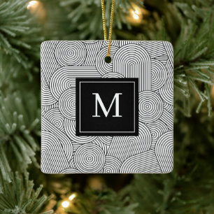 Ornamento De Cerâmica Inicial Monogramada Preto e Branco de Meados do Sé