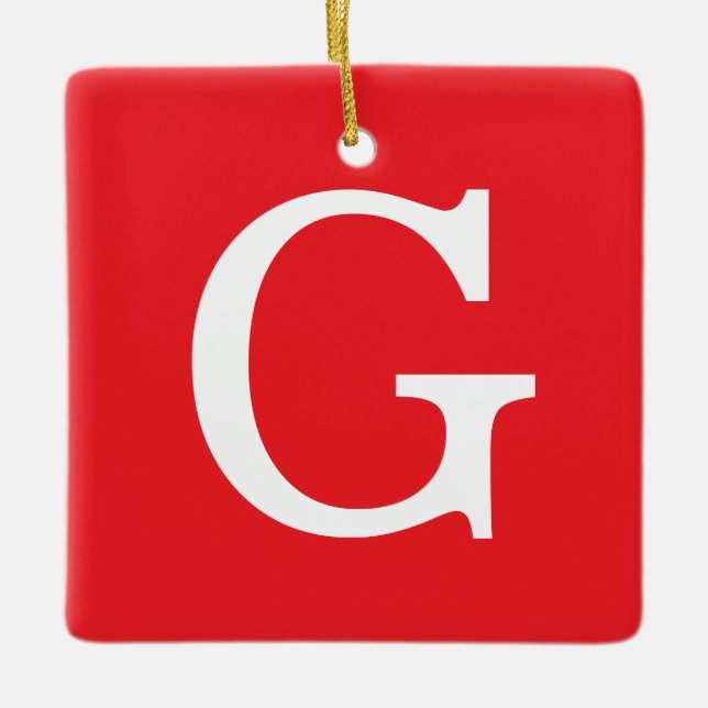 Ornamento De Cerâmica Initial Letter Monogram Red White Plain Simple (Frente)