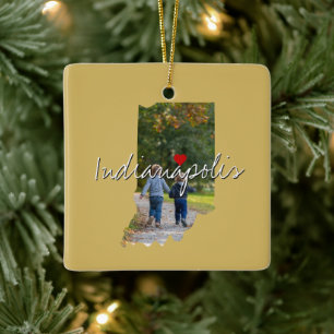 Ornamento De Cerâmica Inserção da Foto do Estado de Indiana e nome da ci
