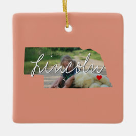 Ornamento De Cerâmica Inserção da Foto do Estado de Nebraska e nome da c