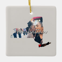 Ornamento De Cerâmica Inserção da Foto do Estado de Nova Iorque e nome d