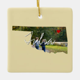 Ornamento De Cerâmica Inserção da Foto do Estado de Oklahoma e nome da c