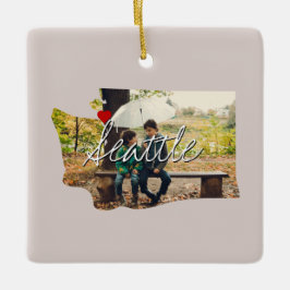 Ornamento De Cerâmica Inserção da Foto do Estado de Washington e nome da