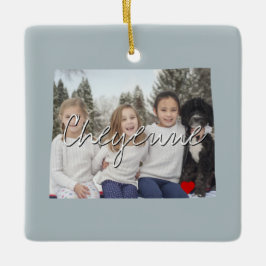 Ornamento De Cerâmica Inserção de Foto do Estado de Wyoming e nome da ci