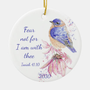 Ornamento De Cerâmica Inspiration Scripture Isaiah 40:10 Bluebird