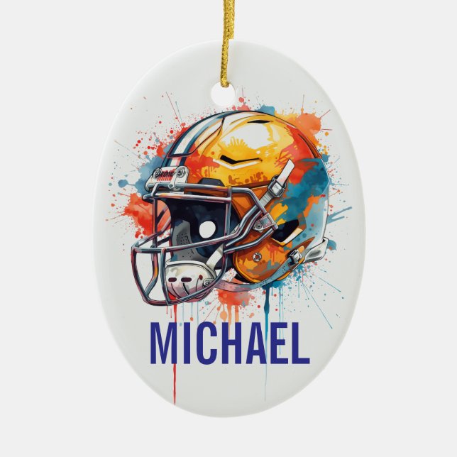 Ornamento De Cerâmica Inspirational Motivational Football Helmet Name (Frente)