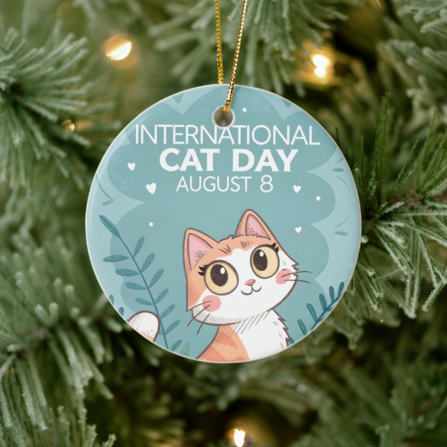 Ornamento De Cerâmica International Cat Day Cute Whimsical Cat Art (Árvore)