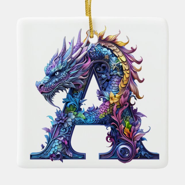 Ornamento De Cerâmica Intricate Dragon - letter A Ceramic Ornament (Frente)