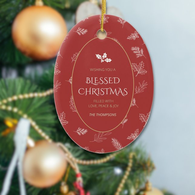 Ornamento De Cerâmica Inverno Branco Elegante deixa MIstletoe vermelho (Criador carregado)