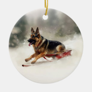 Ornamento De Cerâmica Inverno de german shepherd Natal