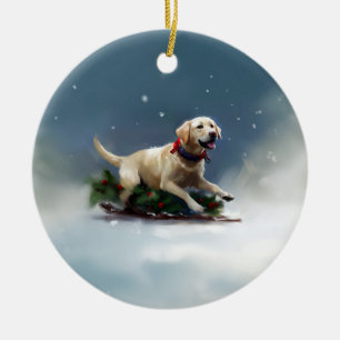 Ornamento De Cerâmica Inverno de neve de Natal Labrador