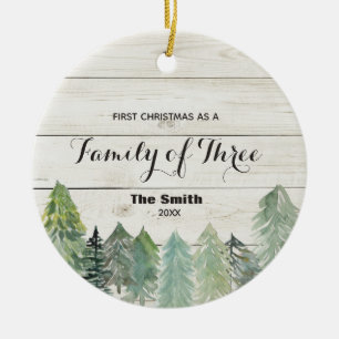 Ornamento De Cerâmica Inverno Primeiro Natal como Família dos Três