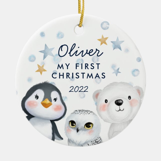 Ornamento De Cerâmica Inverno Snow Ártico Animais Baby 1rua Natal (Frente)