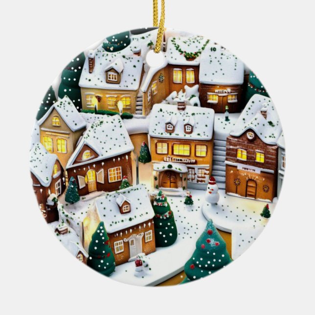 Ornamento De Cerâmica Inverno Village Wonderland Round Cerâmica Ornament (Frente)