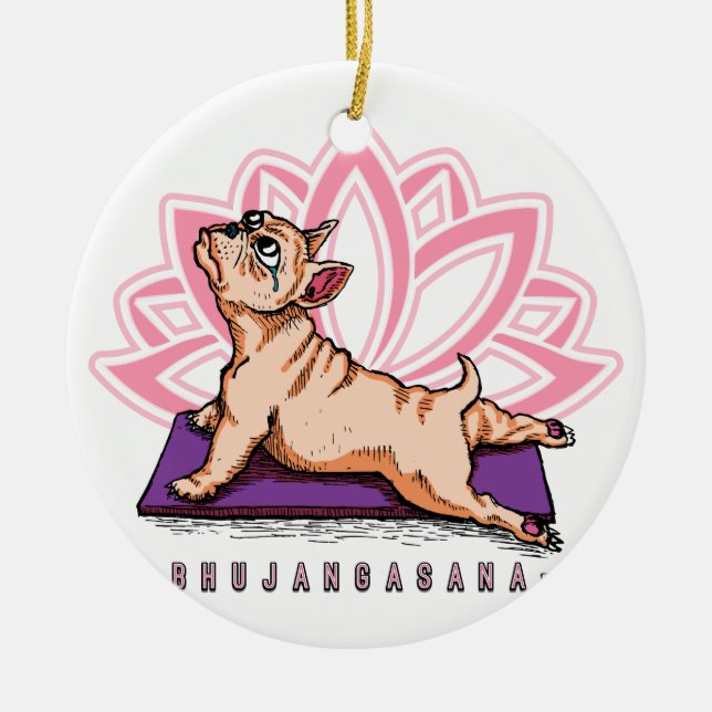 Ornamento De Cerâmica Ioga do buldogue francês - pose de Bhujangasana - (Frente)