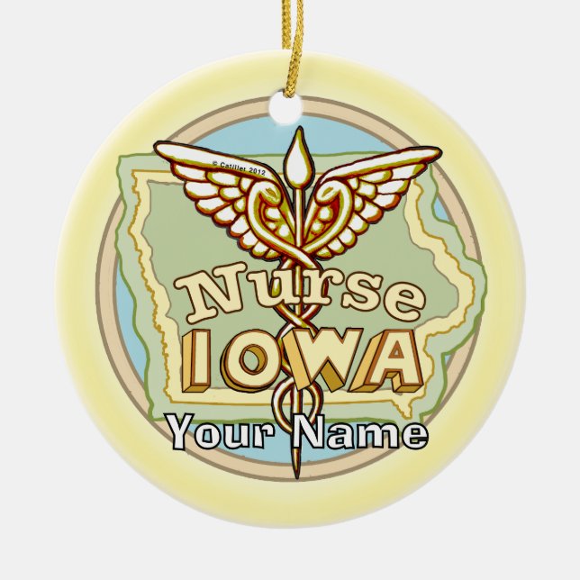 Ornamento De Cerâmica Iowa Nurse Caduceus  (Frente)