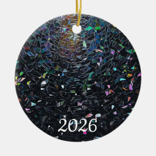 Ornamento De Cerâmica Iridescent Abstract Stained Glass Pattern (Frente)