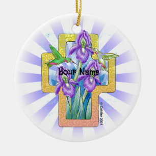Ornamento De Cerâmica Iris Cross Christian Ornament
