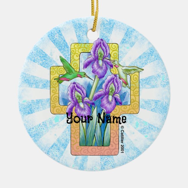 Ornamento De Cerâmica Iris Cross Christian Ornament (Frente)