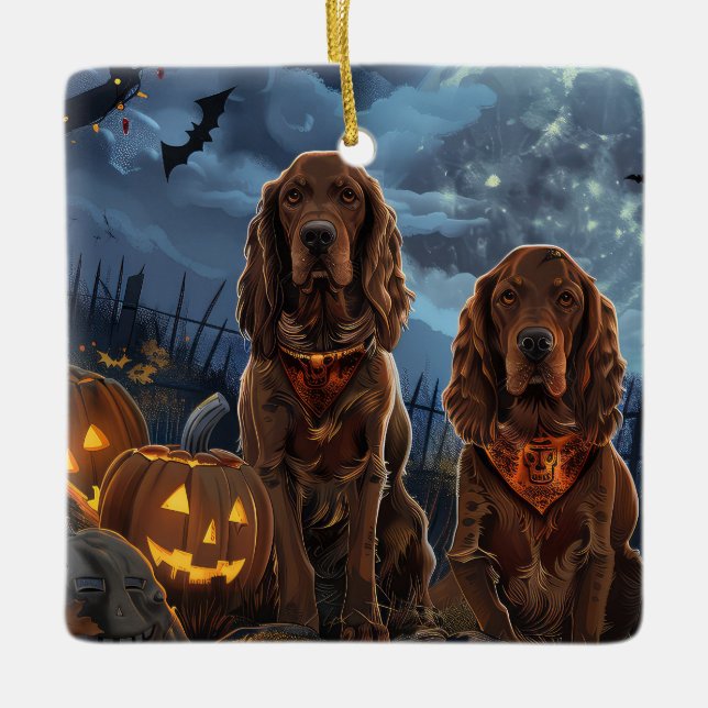 Ornamento De Cerâmica Irish Red Setter Halloween Spooky (Frente)