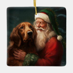 Ornamento De Cerâmica Irish Red Setter Papai Noel Natal Festivo