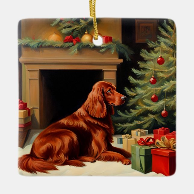 Ornamento De Cerâmica Irish Setter Christmas (Frente)