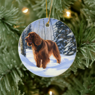 Ornamento De Cerâmica Irish Setter Deixe-o nevar no Natal