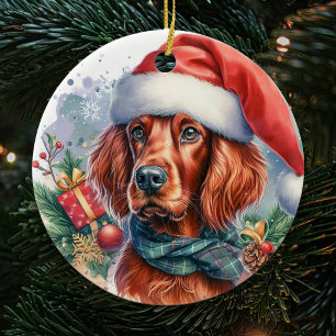 Ornamento De Cerâmica Irish Setter Dog Watercolor Natal