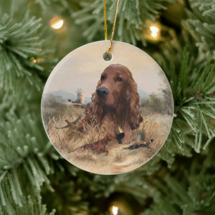 Ornamento De Cerâmica Irish Setter Hunting Pheasant ,Art