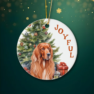 Ornamento De Cerâmica Irish Setter Joyful Natal