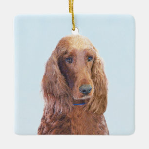 Ornamento De Cerâmica Irish Setter Painting - Bela Arte Original De Cach