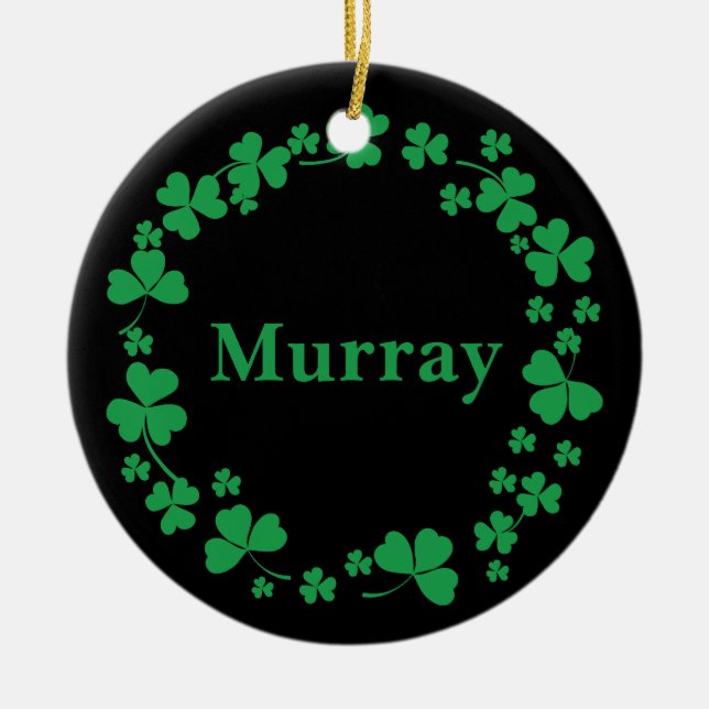 Ornamento De Cerâmica Irish Shamrock Custom Name Moderno Wreath (Frente)