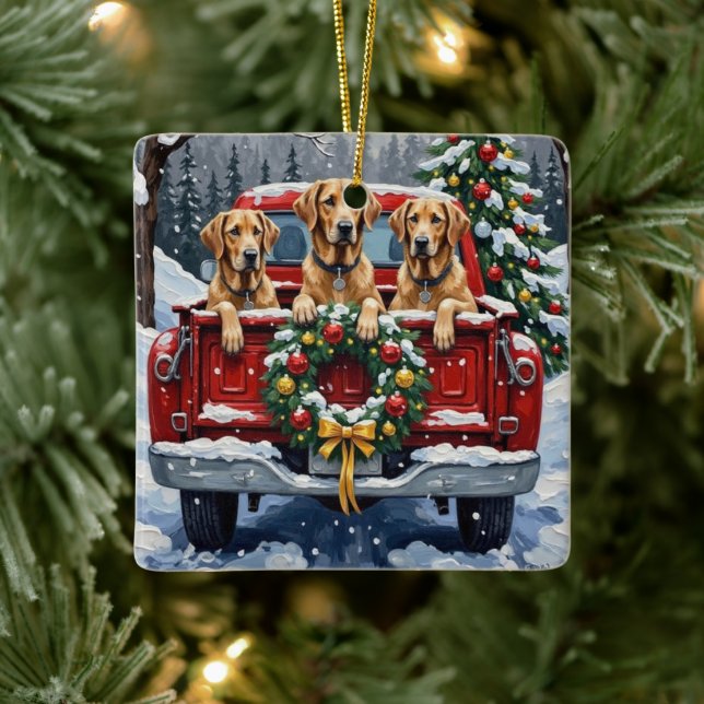 Ornamento De Cerâmica Irish Wolfhound Christmas Red Truck Holiday Gift (Árvore)